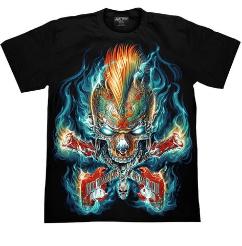 Skull Guitar Flames Metal T-shirt - Apache Concept Store